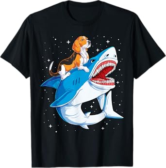 Beagle Riding Shark Jawsome Dog Lover Gifts Space Galaxy Men Women Kids T-Shirt