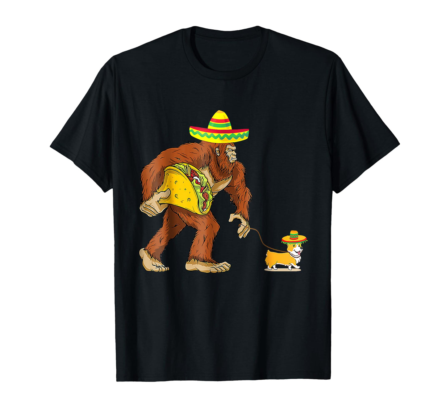 Bigfoot Steal Taco Corgi Dog Funny Cinco De Mayo Men Women T-Shirt
