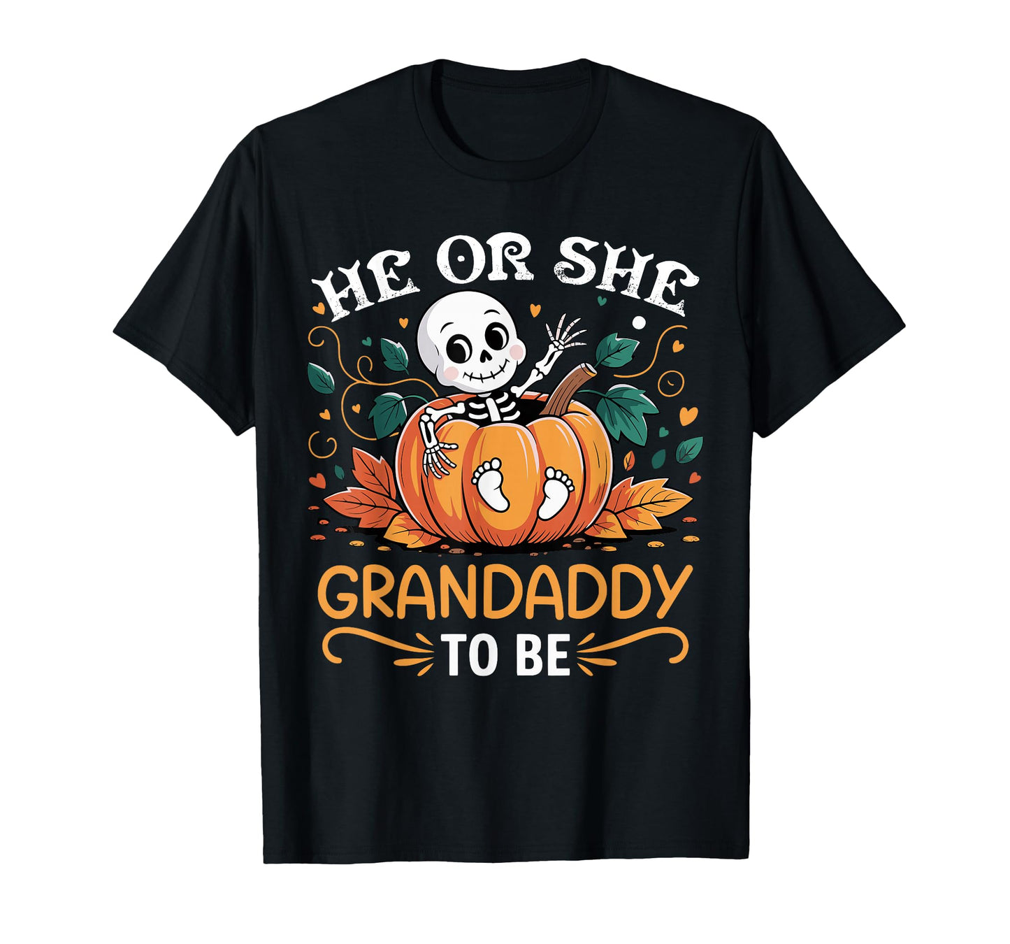 He Or She Grandaddy to Be Halloween Skeleton Baby Reveal T-Shirt