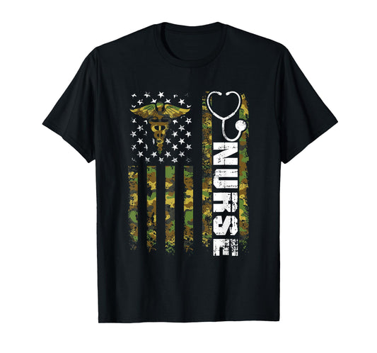 American Flag Camouflage Nurse Patriotic 4th Of July T-Shirt
