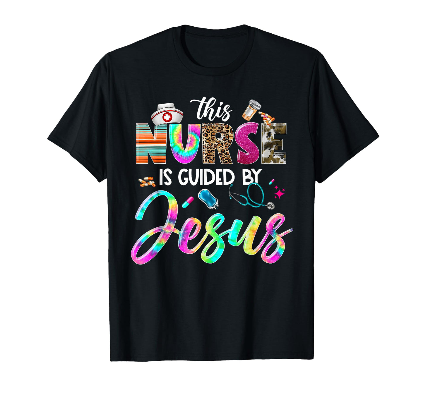 Nurse Guided by Jesus Christian Stethoscope RN LPN Nursing T-Shirt