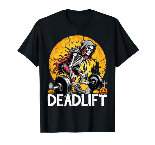 Deadlift Skeleton Halloween Gym Jokes Weightlifting Workout T-Shirt