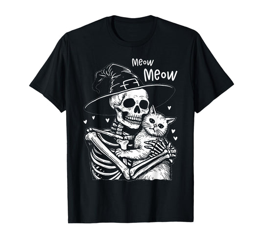 Cute Black Cat Halloween Costume Fur Skeleton Pet Mom Meow T-Shirt