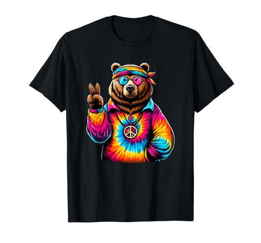 Peace Sign Tie Dye Grizzly Bear T-Shirt