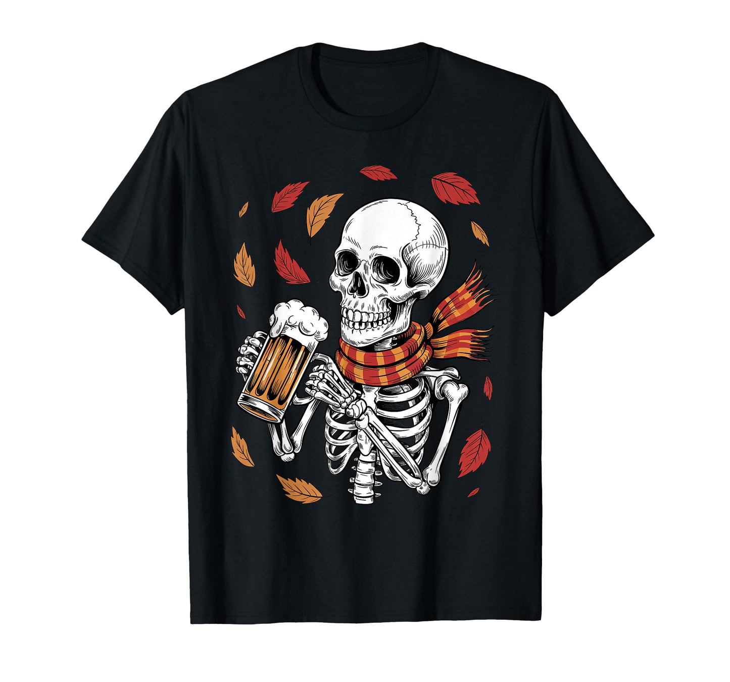 Retro Autumn Skeleton Beer Lover Funny Halloween Costume T-Shirt