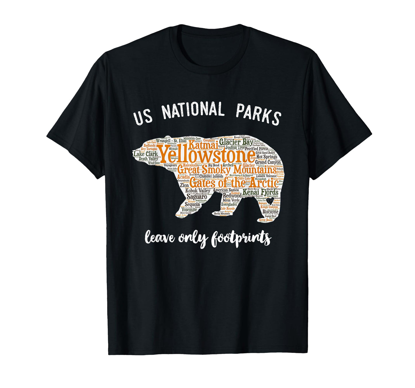 National Parks Bear T Shirt Lists all 59 National Parks