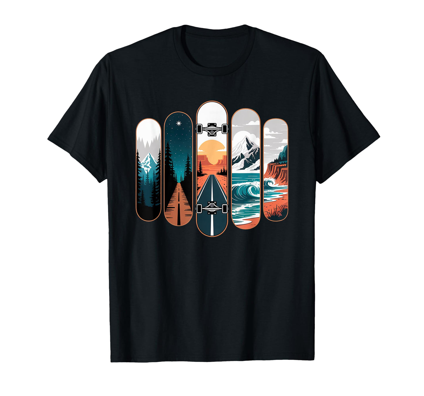 Scenic Skateboard Deck Set Road Ocean Peaks T-Shirt