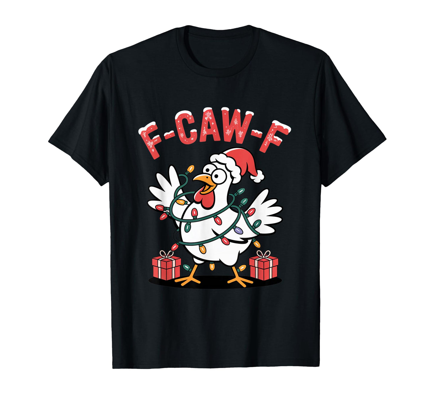 F-Caw-F FCAWF Funny Chicken Christmas Holiday Lights T-Shirt