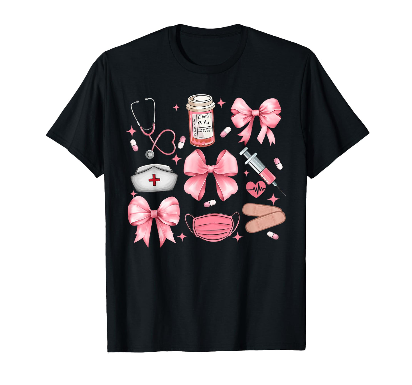 Women Pink Retro Nurse Coquette Pink Bow Girlie Nurse Life T-Shirt