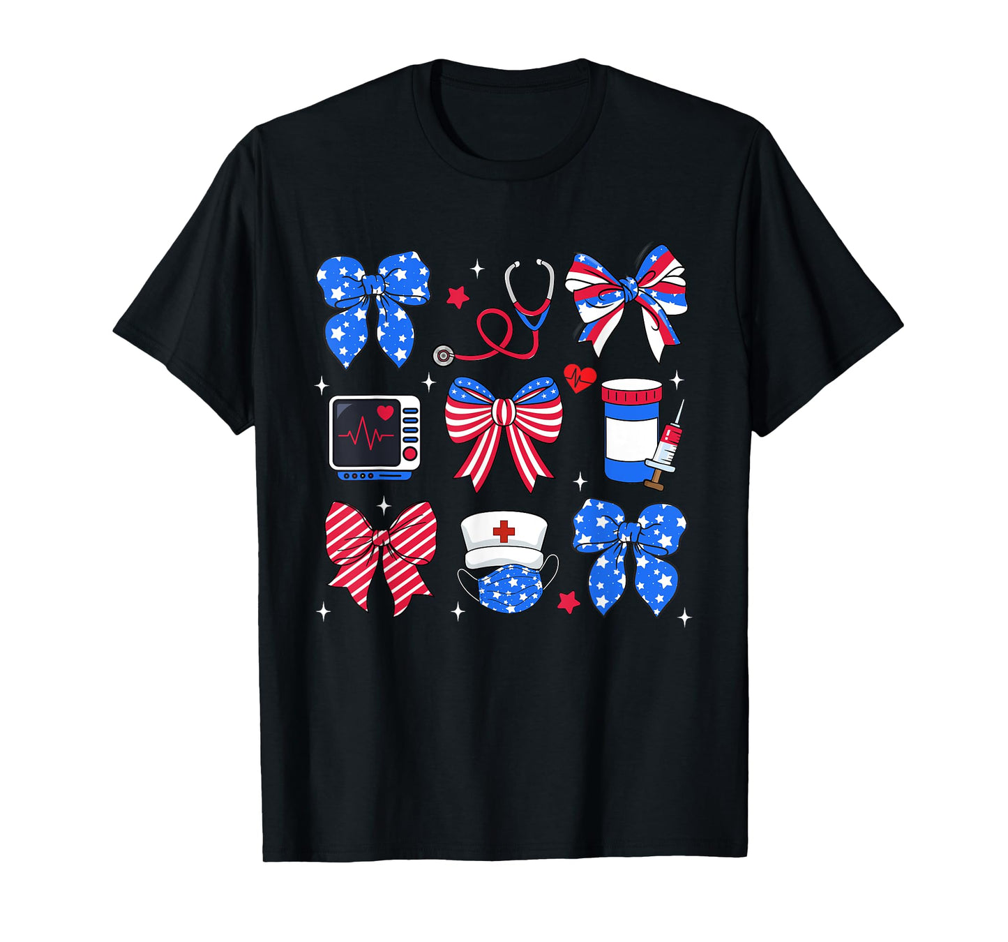 Nurse Bow Stethoscope USA Flag Patriotic 4th of July T-Shirt