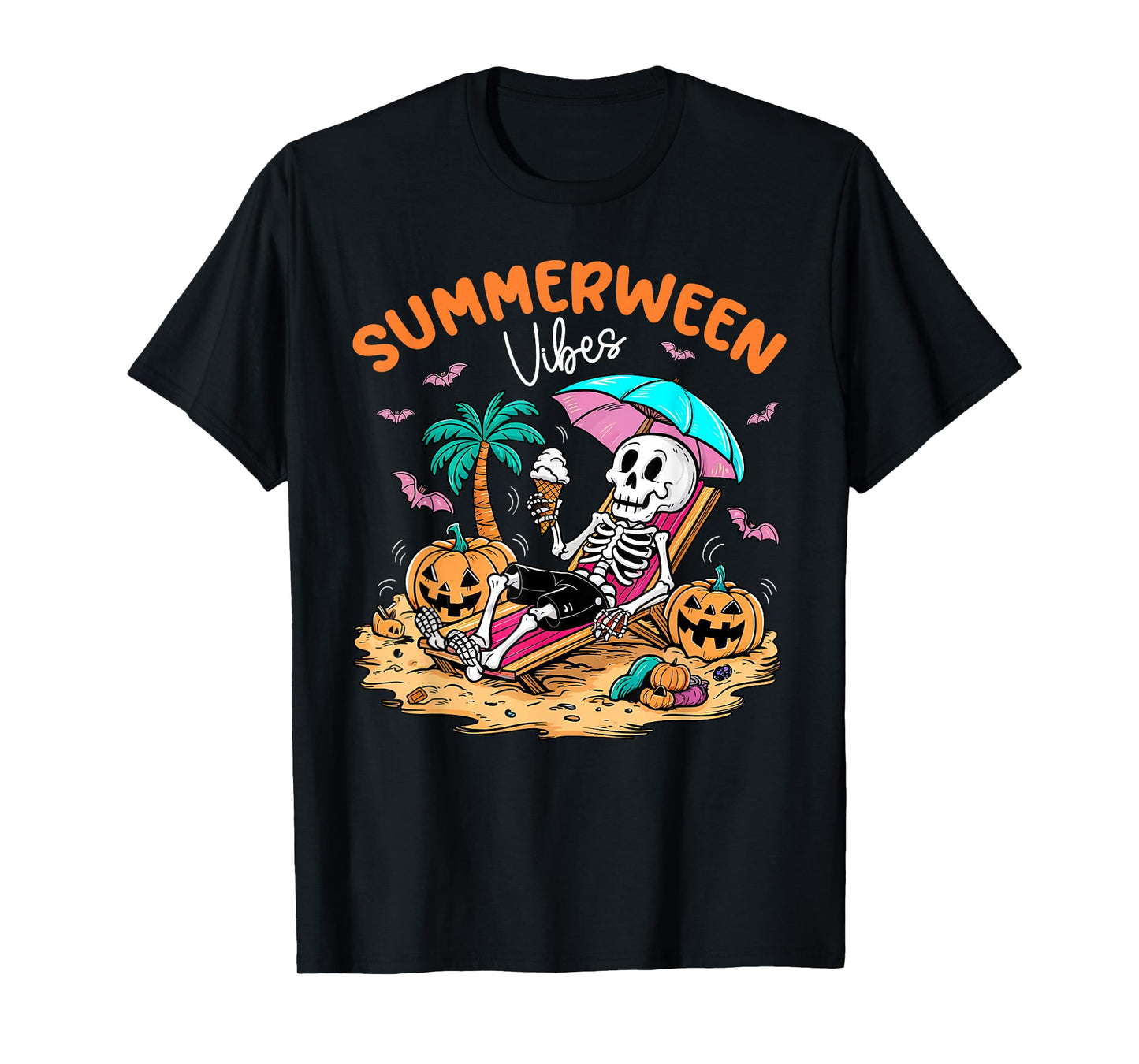 Summerween Halloween Skeleton Ice Cream Summer Vacation T-Shirt