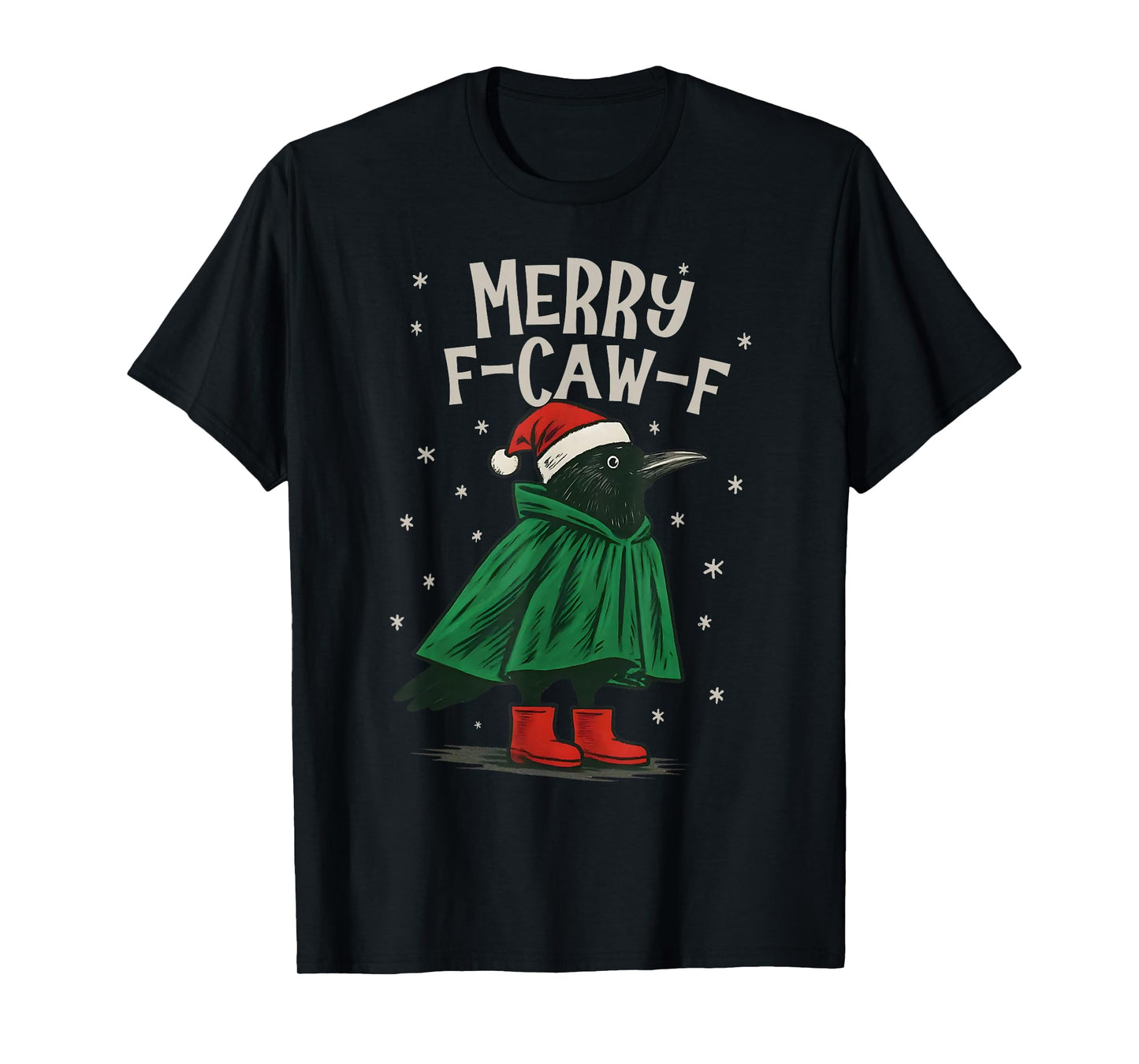 Funny Christmas F-Caw-F Holiday Cute Black Bird Santa Hat T-Shirt