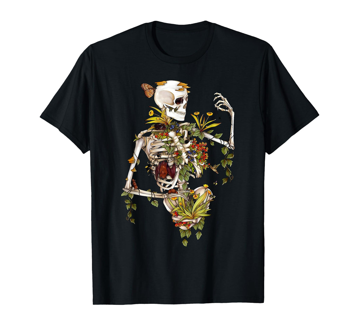 Plant Lover Skeleton Design Halloween Fall Autumn Floral T-Shirt