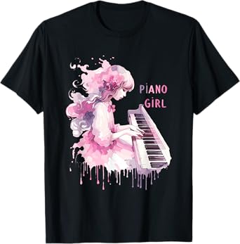 Cute Watercolor Piano Girl Pianist Keyboard Musician Music T-Shirt
