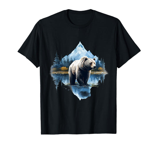 Bear Forest Animal Lovers Motif Landscape Artwork Wildlife T-Shirt