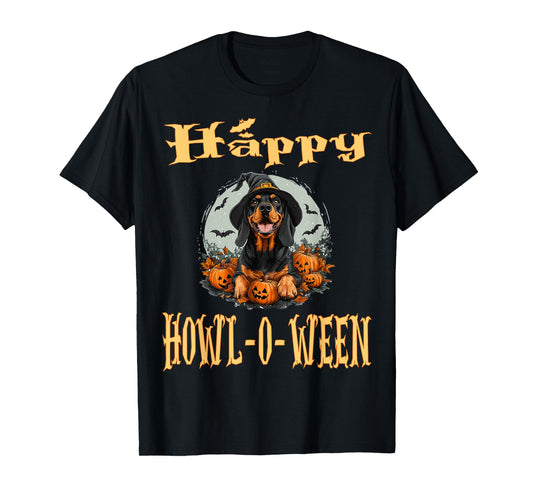 Black And Tan Coonhound Dog Whitch Hat Halloween Pumpkin Men Women Kids T-Shirt