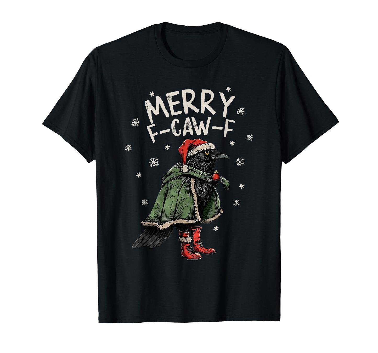 Merry F-Caw-F Crow Elf Christmas Snowflake Pajamas Holiday T-Shirt