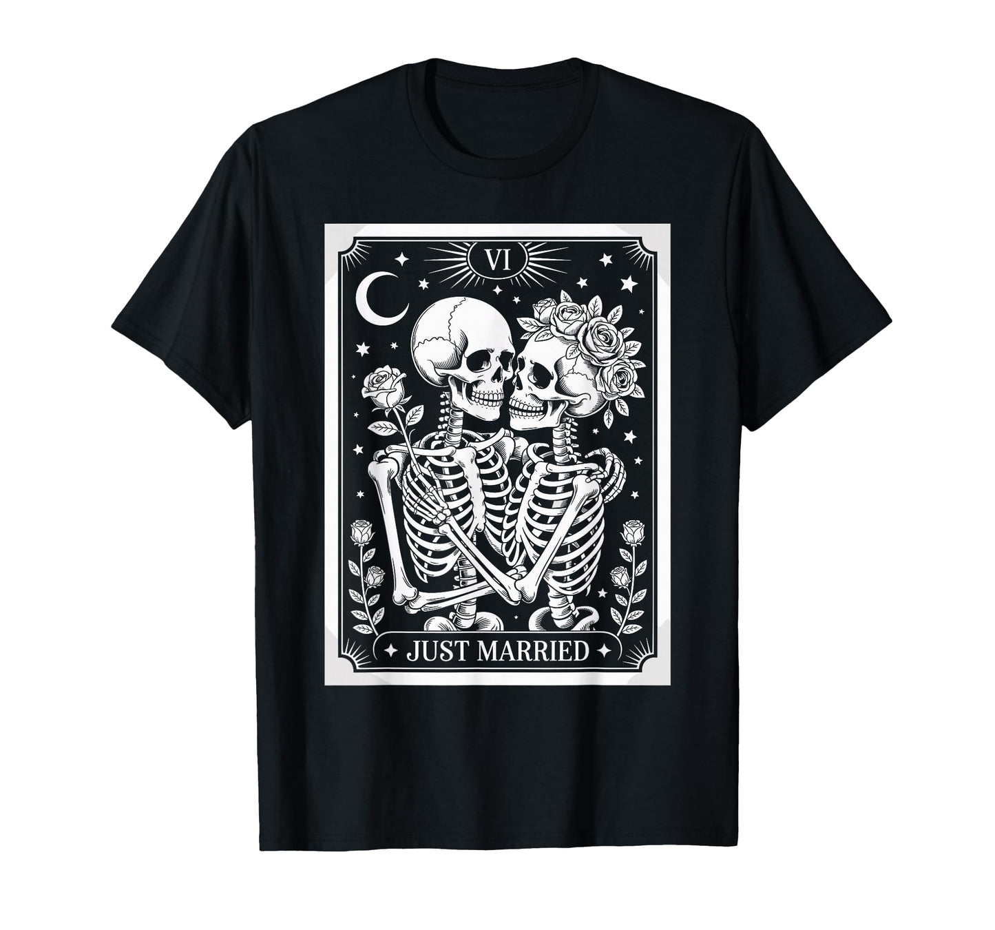 Just Married The Lovers Skeleton Couple Matching Halloween T-Shirt