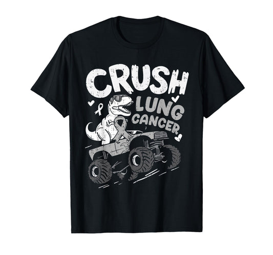 Crush Lung Cancer Awareness Dino T Rex White Ribbon Boy Kids T-Shirt