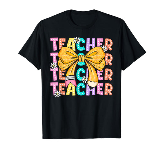 Coquette Bow Teacher Student Happy First Day Back To School T-Shirt