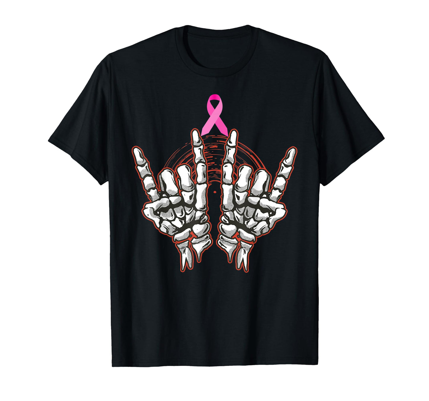Skeleton Rock On Breast Cancer Awareness 2022 Pink Ribbon T-Shirt