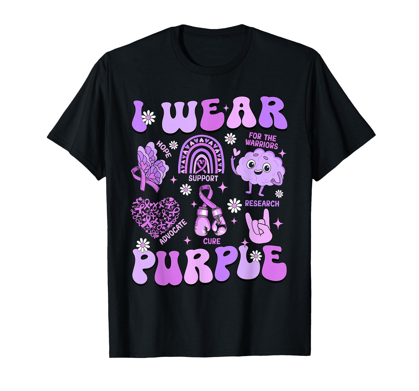 I Wear Purple Ribbon Support Warrior Epilepsy Day T-Shirt