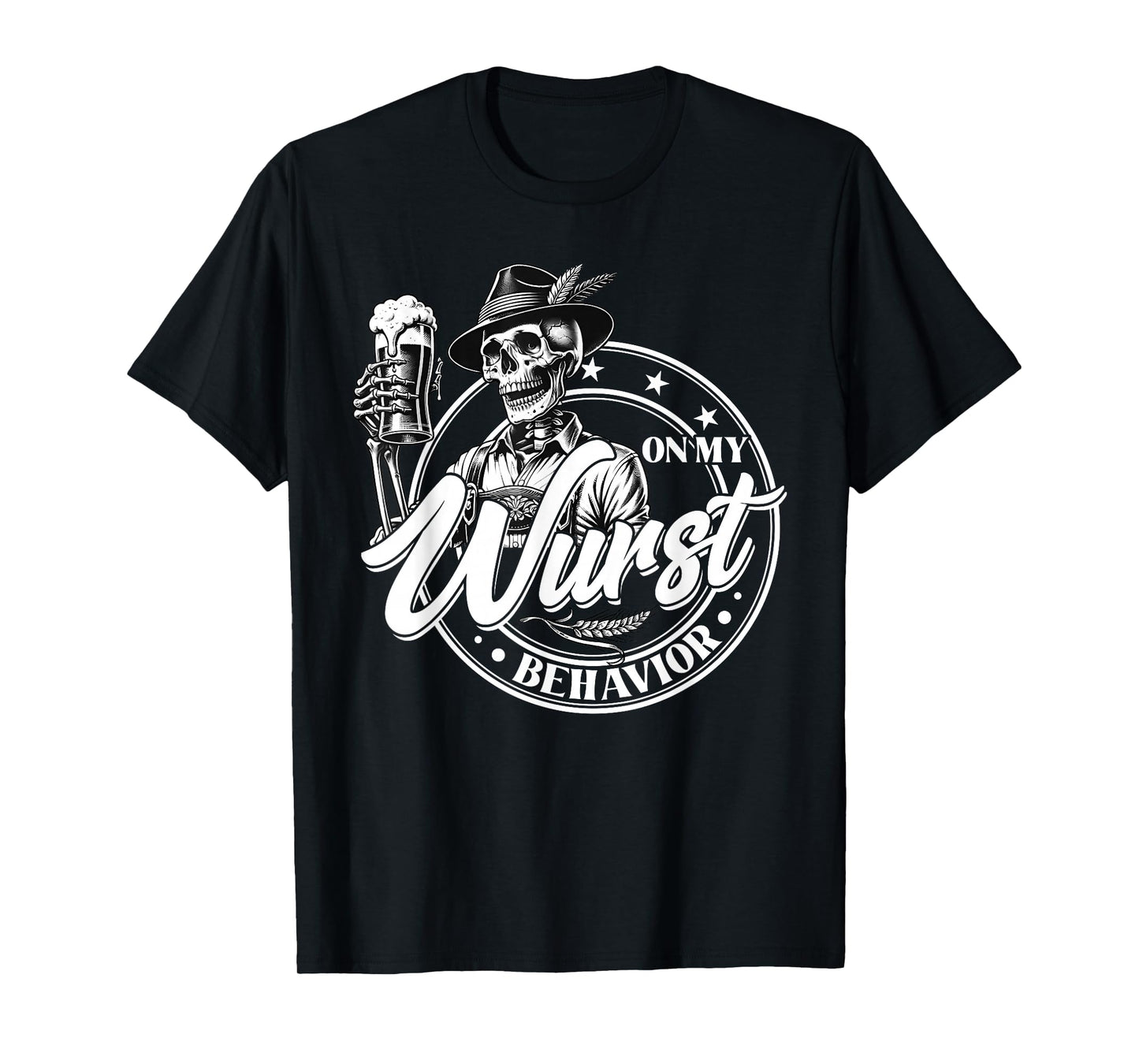 Oktoberfest On My Wurst Behavior German Beer Skeleton Men T-Shirt