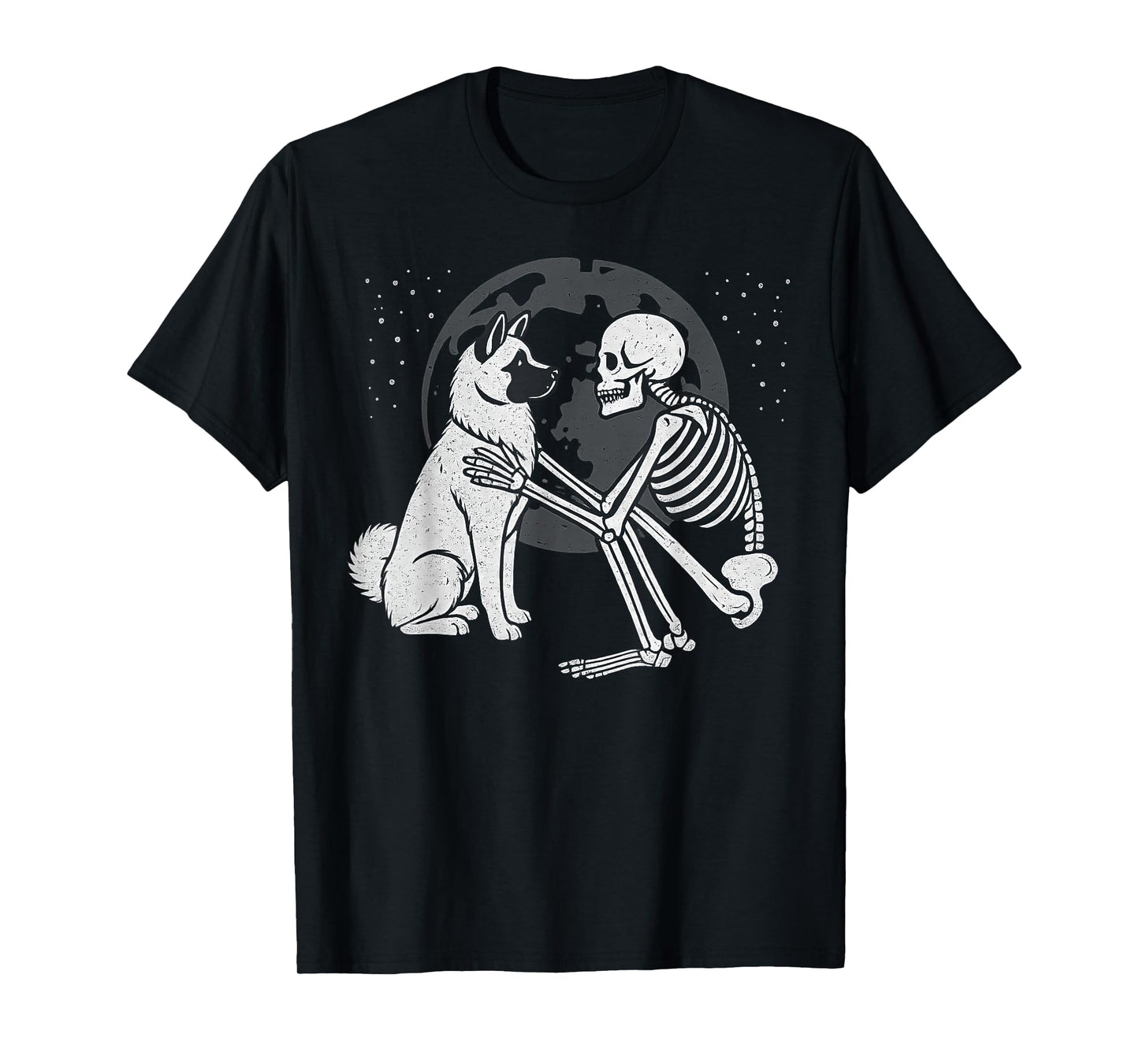 American Akita Skeleton Moon Halloween Dog Lover T-Shirt