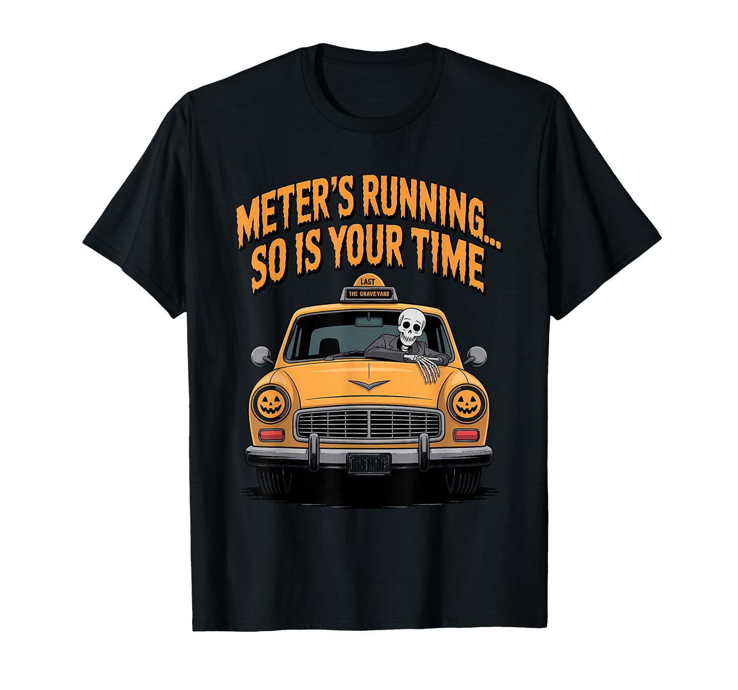 Skeleton Taxi Driver Halloween Funny Spooky Cab T-Shirt