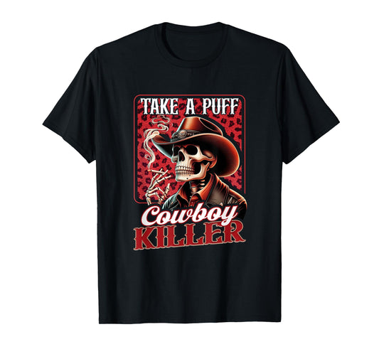 Cowboy Skeleton Take Puff Western Vintage Smoking Outlaw T-Shirt