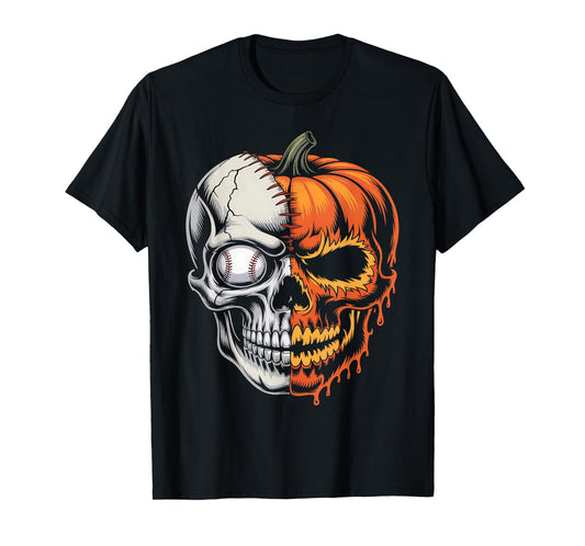Baseball Player Halloween Pumpkin Skeleton, Skull Kids Teens T-Shirt