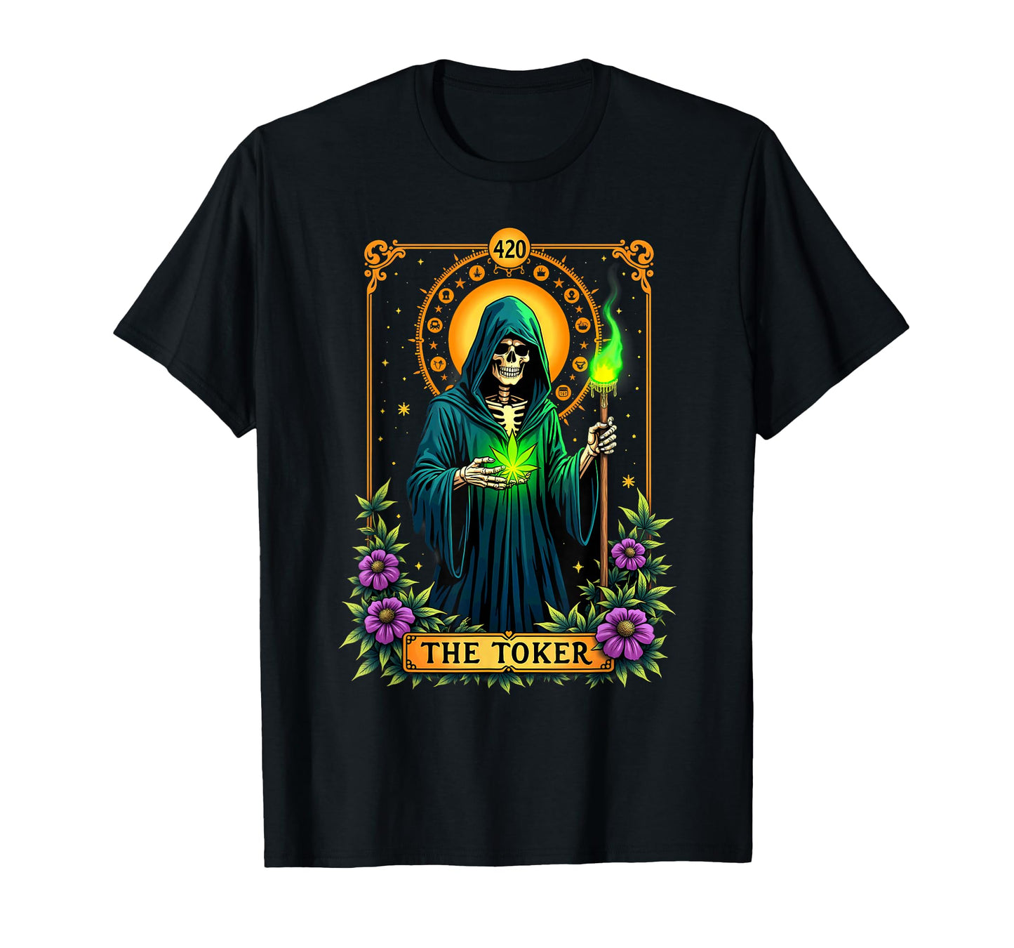 Tarot Card The Toker Cannabis Stoner Skeleton Halloween T-Shirt