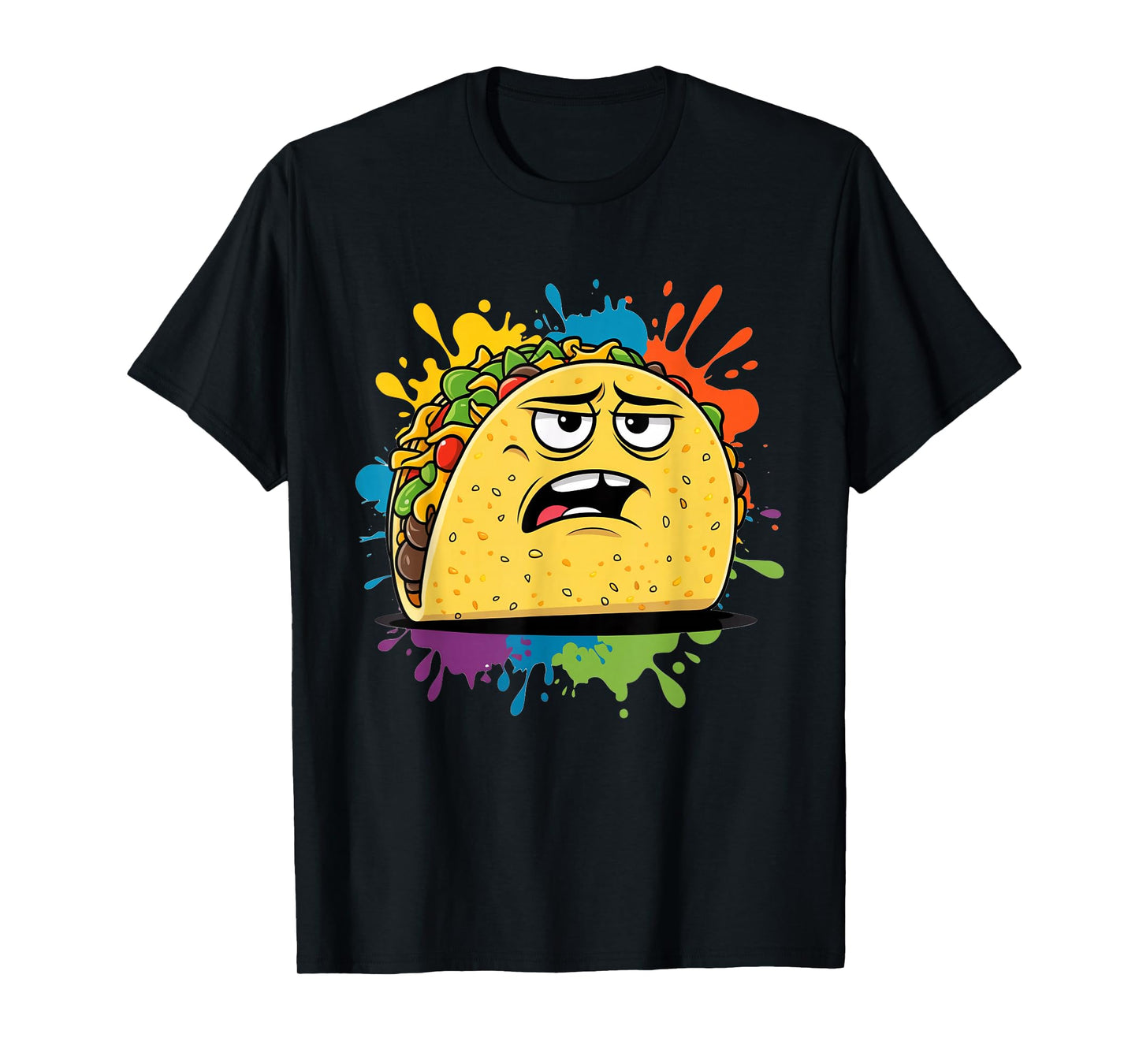 Grumpy Taco Cartoon Character Color Splash T-Shirt