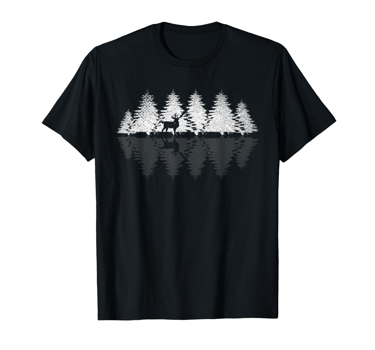 Reflection Forest Trees Outdoor Nature Wildlife Animal Deer T-Shirt