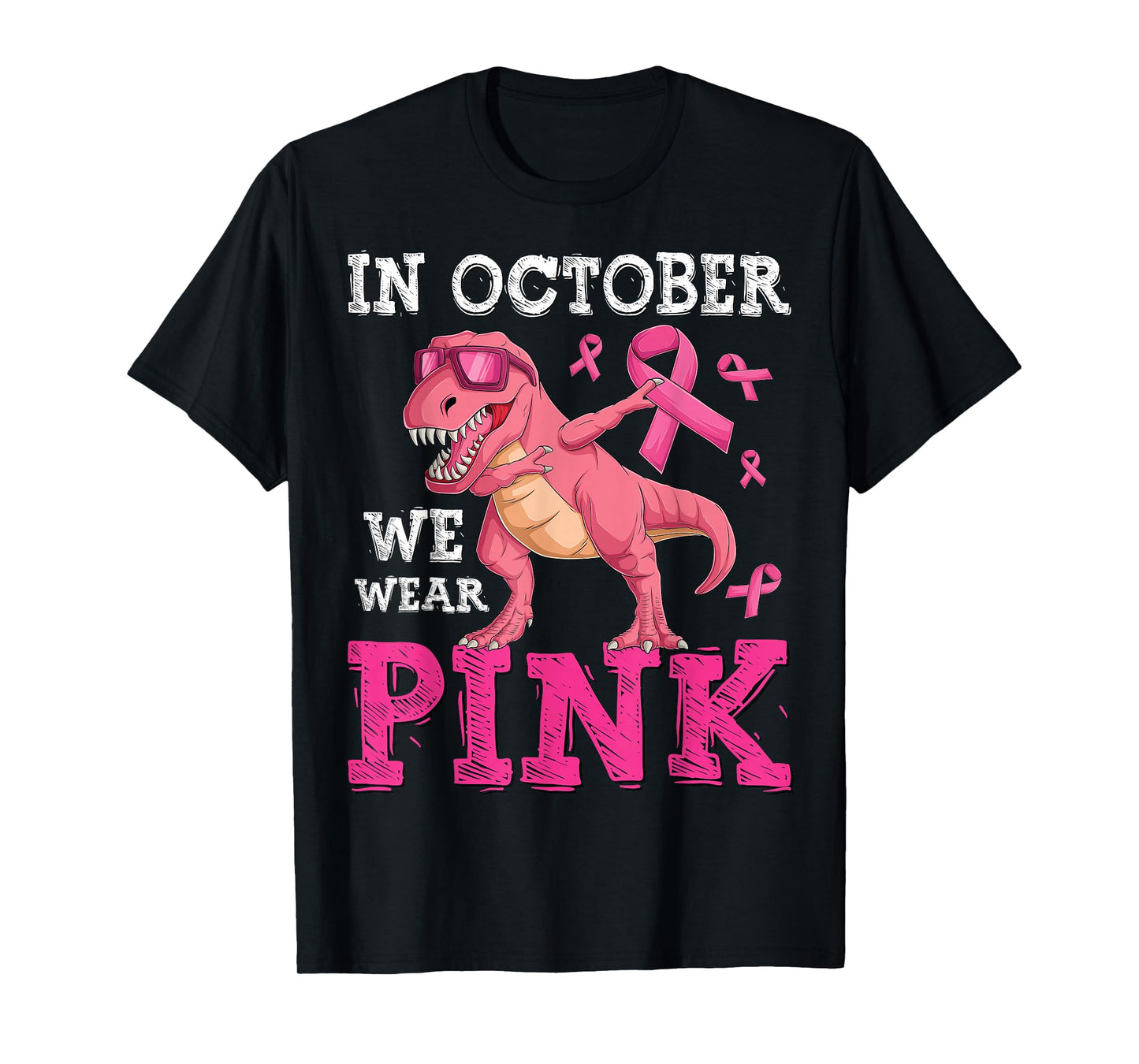 In October We Wear Pink Breast Cancer T-Rex Dinosaur Boys T-Shirt