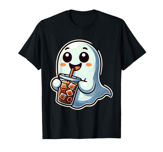 Ghost Drinking Iced Coffee Halloween T-Shirt