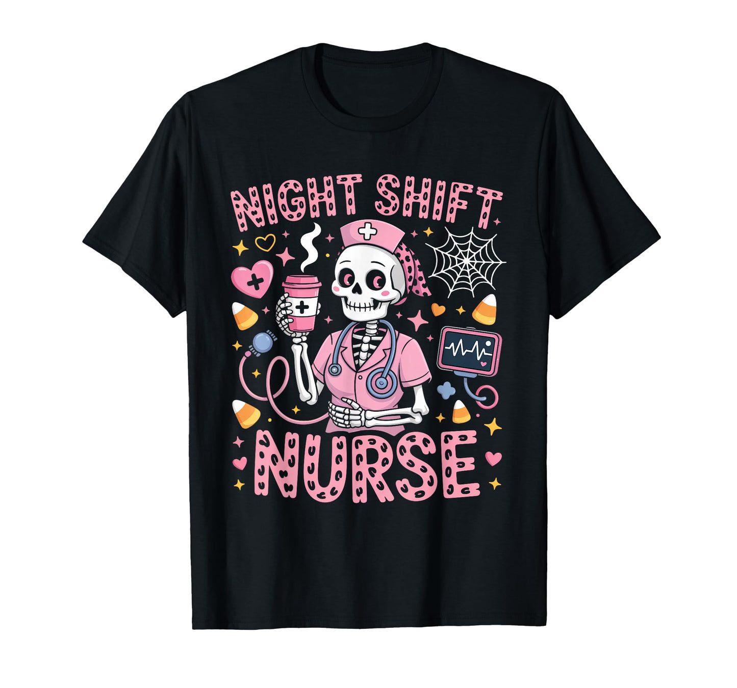 RN ICU Night Shift Nurse Skeleton Halloween Costumes Womens T-Shirt