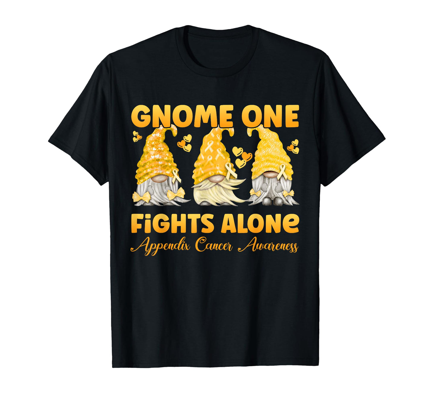 Gnome One Fights Alone Amber Appendix Cancer Awareness T-Shirt