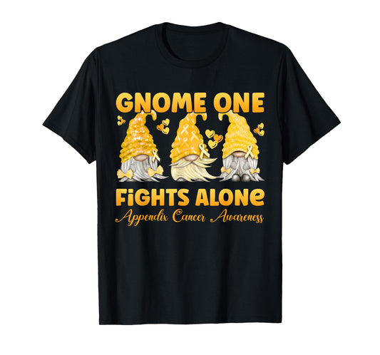 Gnome One Fights Alone Amber Appendix Cancer Awareness T-Shirt