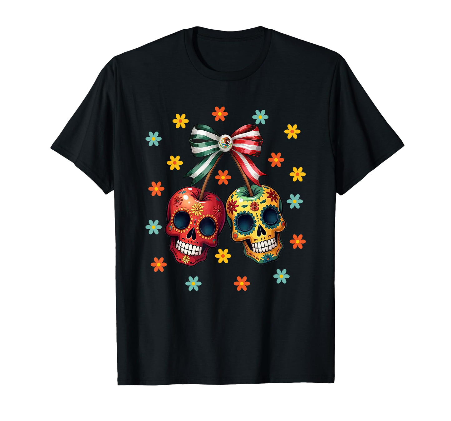 Preppy Bow Sugar Skull Mexican Halloween Dia De Los Muertos T-Shirt