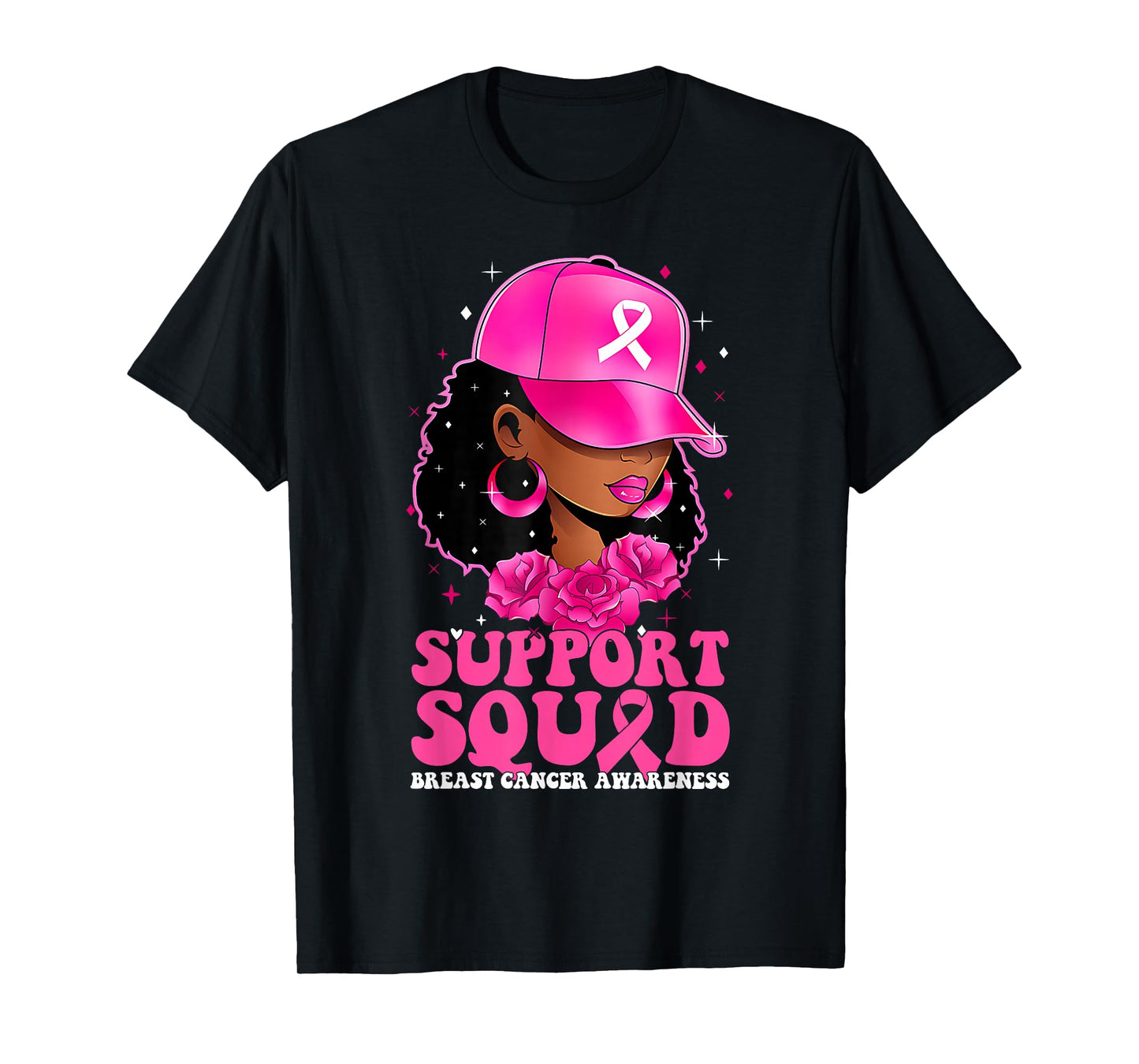 Breast Cancer Shirts Pink Ribbon Support Squad Black Women T-Shirt