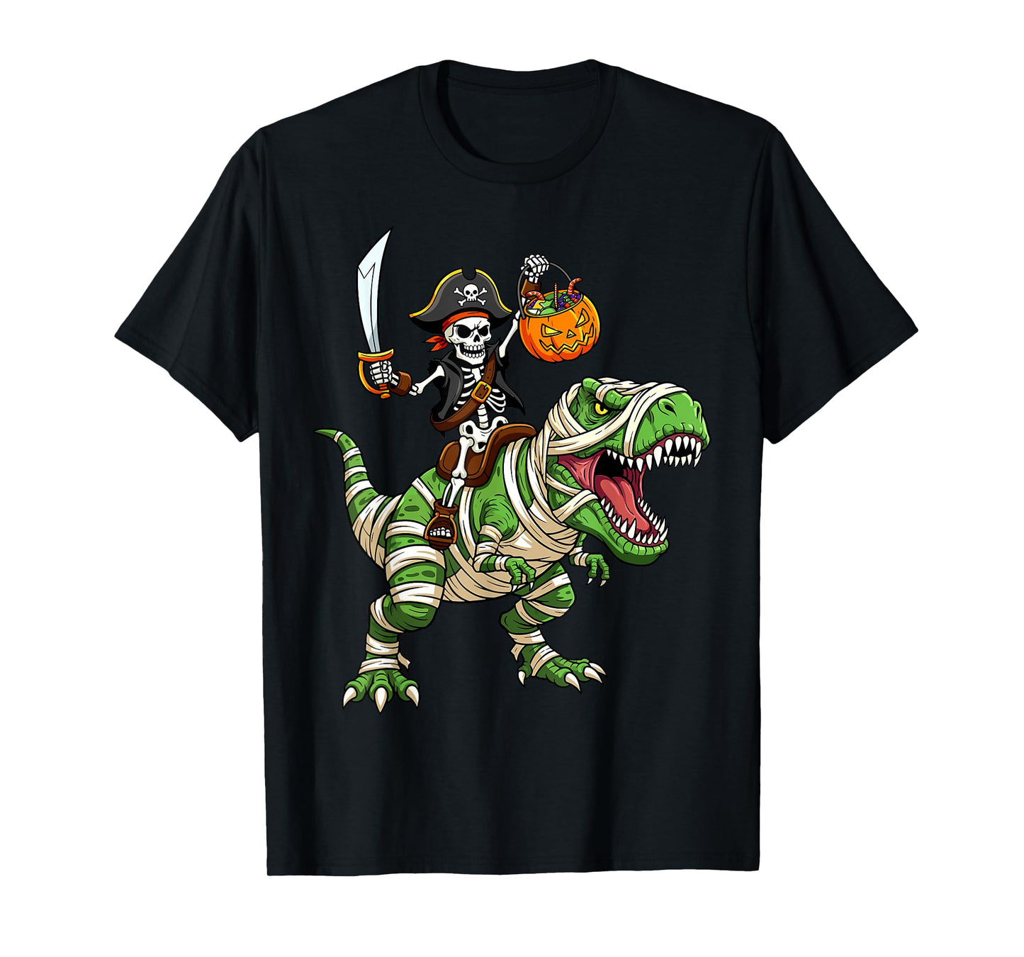 Skeleton Riding Mummy Dinosaur Halloween Toddler Boys Kids T-Shirt
