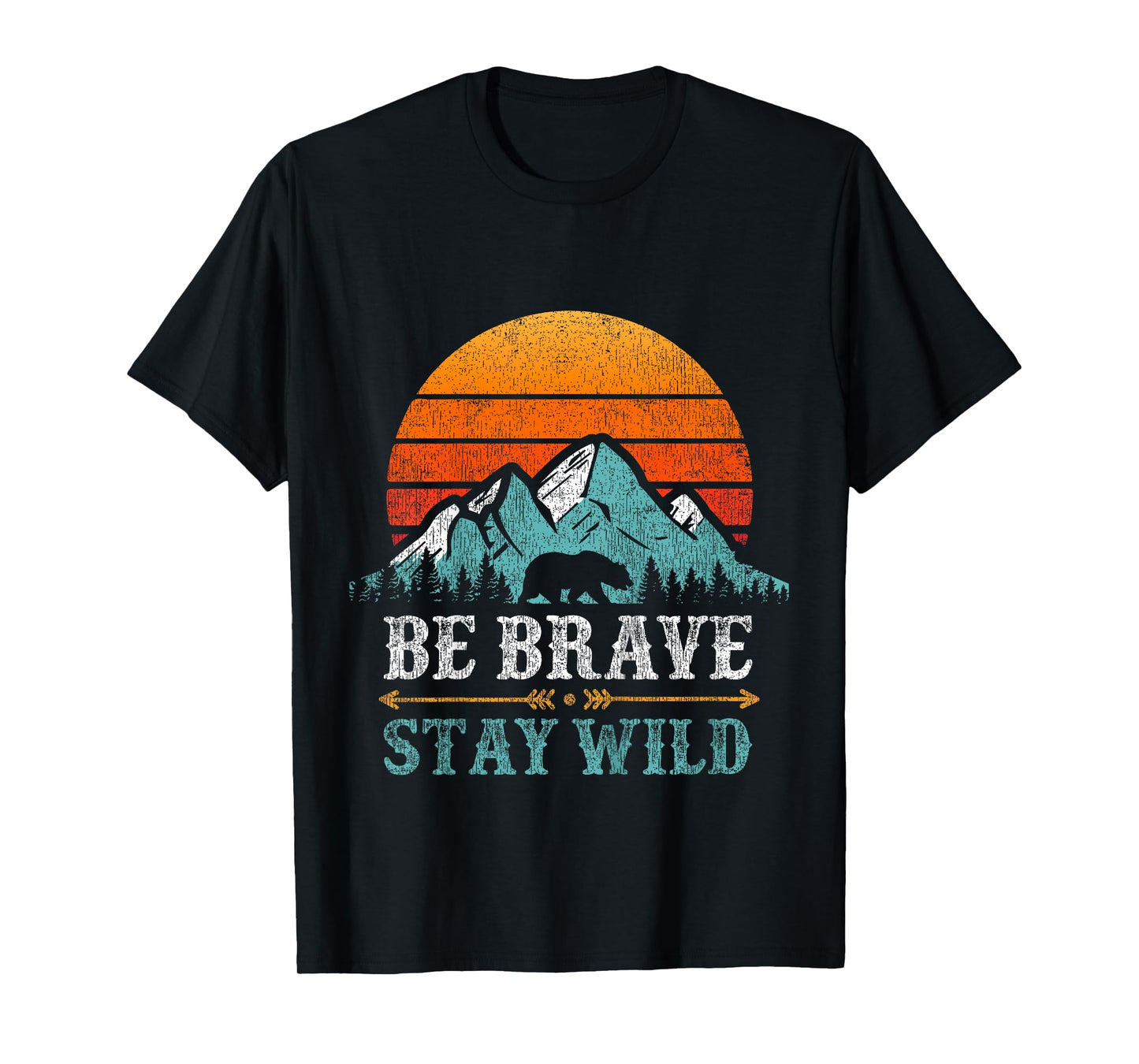 Be Brave Stay Wild Present Kids Retro Bear Boys Girls Child T-Shirt
