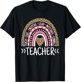 Cute Rainbow Leopard Print Cute Teacher Outfit Women Teacher T-Shirt