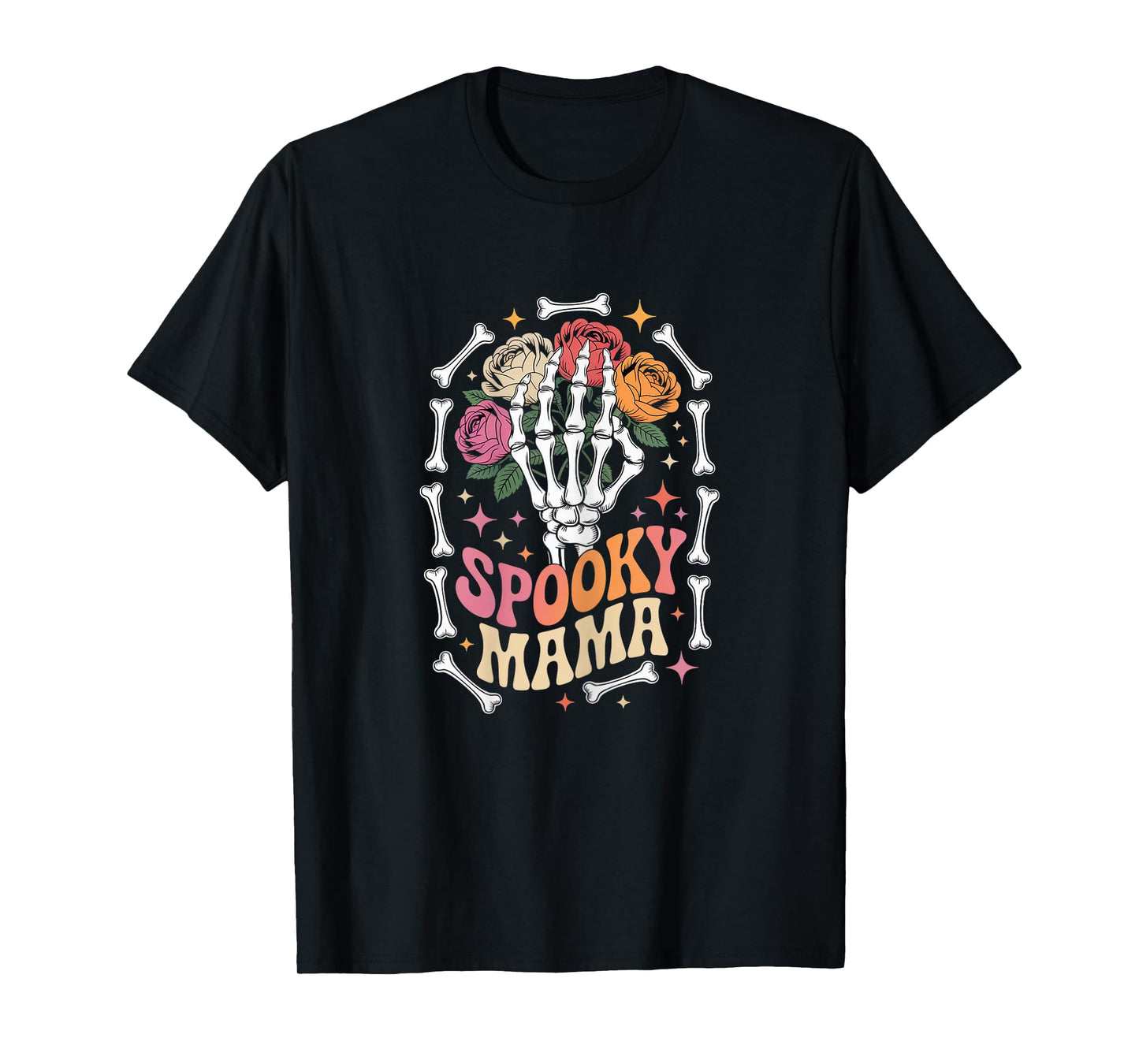 Spooky Mama Skeleton Hand with Flowers Halloween Party T-Shirt