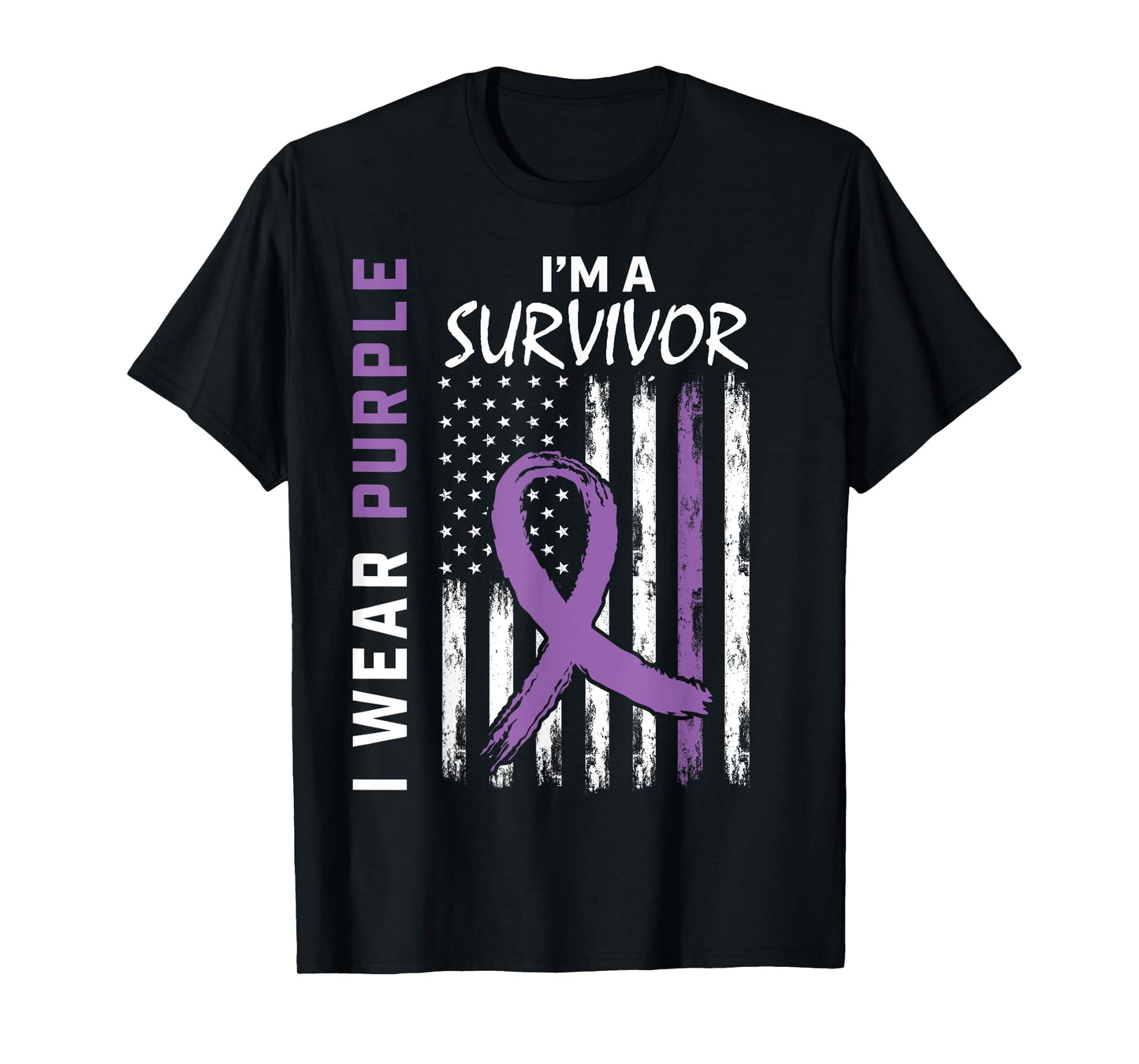 Wear Purple Pancreatic Cancer Survivor Gifts Women Men Flag T-Shirt