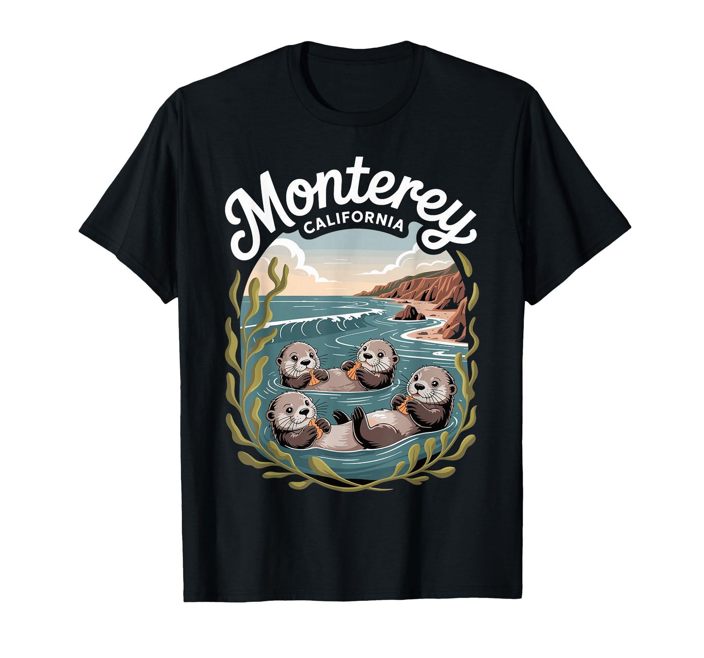 Monterey sea otter ocean view coast retro T-Shirt