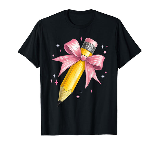 Coquette Bow Pencil Teacher Student First Day Back To School T-Shirt