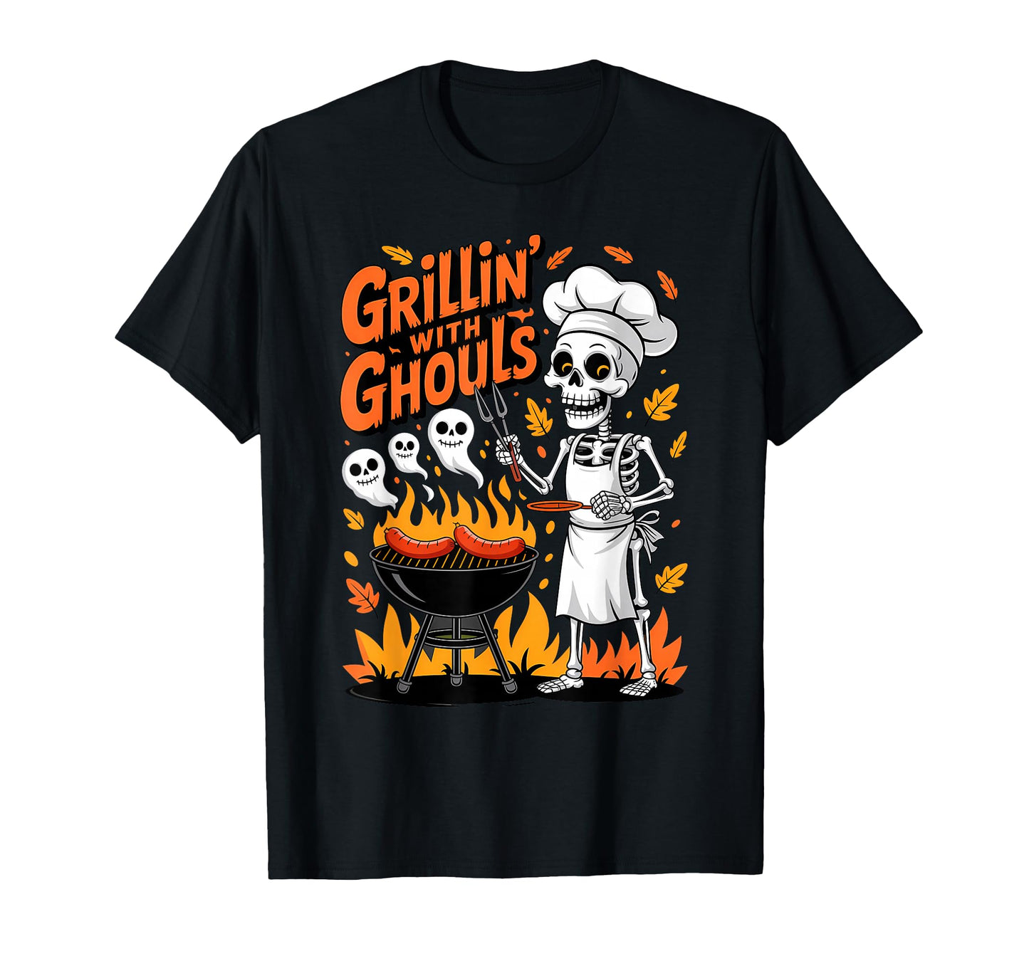 Grillin’ with Ghouls Funny BBQ Skeletons Halloween T-Shirt