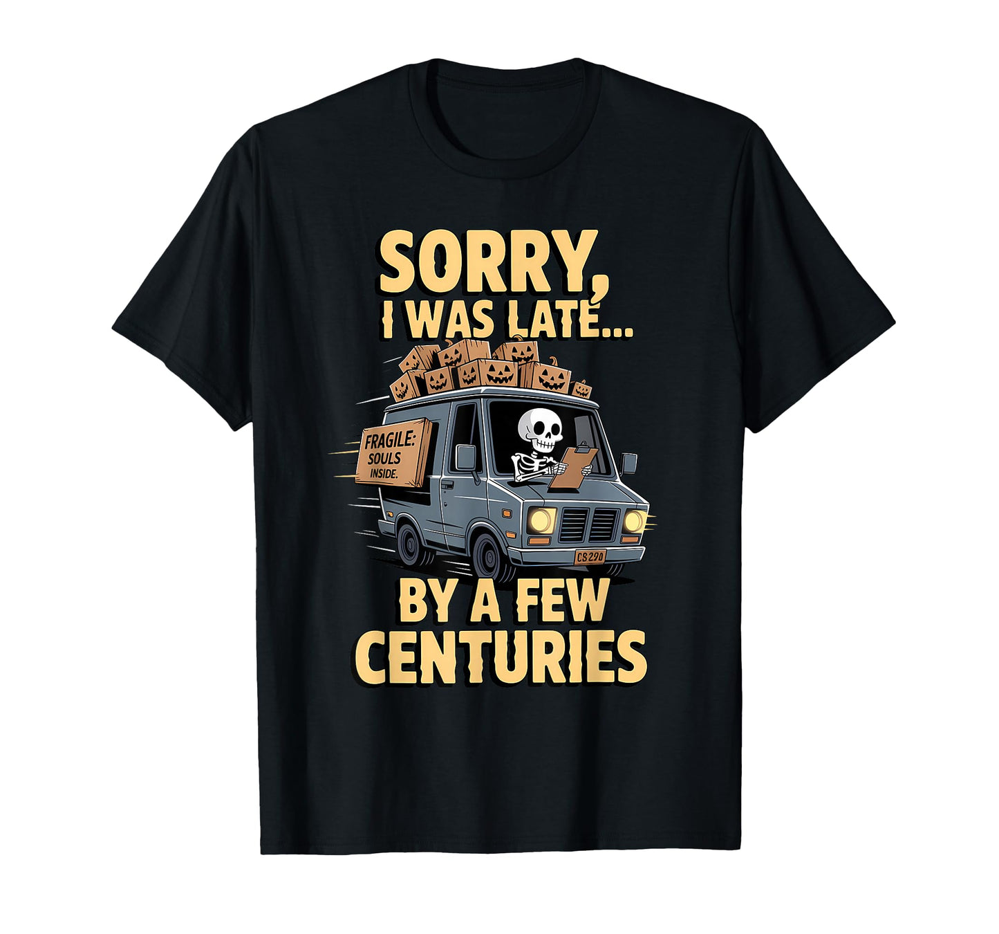 Skeleton Delivery Driver Halloween Funny Spooky Courier T-Shirt